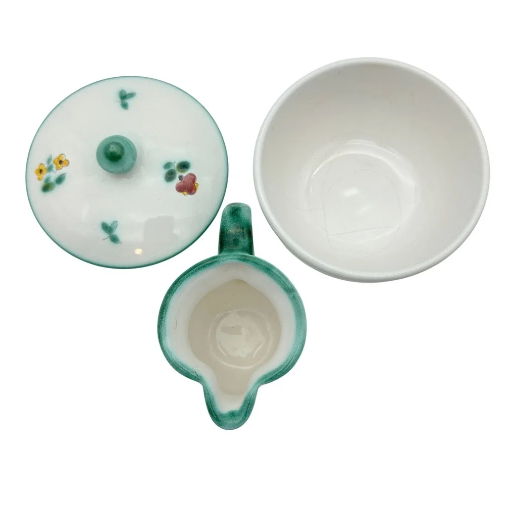 Streublumen Gmundner Keramik Creamer‎ Sugar Set Unisex OS White Floral Vintage